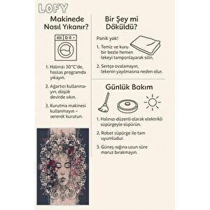 Pamuk Dokuma Taban Halı – Lacivert; Krem; Pembe – Sanatsal Desen, Makinede Yıkanabilir, Kolay Temizlenebilir, Toz Ve Tüy Tutmaz, Kaymaz, Evcil Hayvan Dostu
