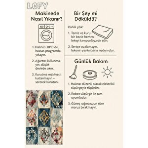 Pamuk Dokuma Taban Halı – Lacivert; Krem; Kırmızı; Sarı; Turuncu – Patchwork Ve Oriental Desen, Makinede Yıkanabilir, Kolay Temizlenebilir, Toz Ve Tüy Tutmaz, Kaymaz, Evcil Hayvan Dostu