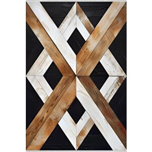Pamuk Dokuma Taban Halı – Siyah; Kahverengi; Krem – Geometrik Ve Ahşap Desen, Makinede Yıkanabilir, Kolay Temizlenebilir, Toz Ve Tüy Tutmaz, Kaymaz, Evcil Hayvan Dostu 80x80 cm