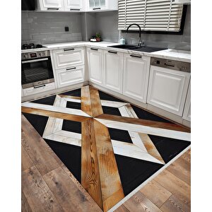 Pamuk Dokuma Taban Halı – Siyah; Kahverengi; Krem – Geometrik Ve Ahşap Desen, Makinede Yıkanabilir, Kolay Temizlenebilir, Toz Ve Tüy Tutmaz, Kaymaz, Evcil Hayvan Dostu 100x100 cm