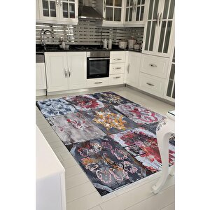 Pamuk Dokuma Taban Halı – Siyah; Gri; Kırmızı; Sarı; Pembe – Patchwork Ve Floral Desen, Makinede Yıkanabilir, Kolay Temizlenebilir, Toz Ve Tüy Tutmaz, Kaymaz, Evcil Hayvan Dostu 80x150 cm