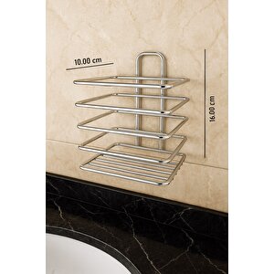 Krom Yapışkanlı Diş Fırçalık - Duvar Tipi, Çok Amaçlı Organizer - Paslanmaz Metal - Dş-01