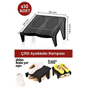 10 Adet Çiftli Ayakkabı Rampası, Dolap İçi Düzenleyici, Çift Başına 2 Kat Yer Tasarrufu