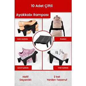 10 Adet Çiftli Ayakkabı Rampası, Dolap İçi Düzenleyici, Çift Başına 2 Kat Yer Tasarrufu