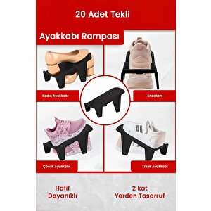 20 Adet Tekli Ayakkabı Rampası, Dolap İçi Düzenleyici, 2 Kat Yer Açan Ayakkabılık Organizer
