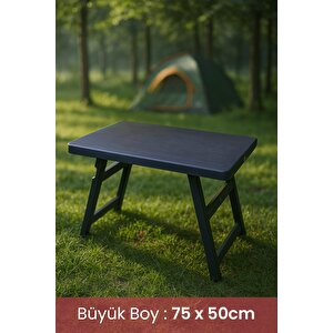 75x50 Cm Büyük Boy Siyah Pratik Katlanabilir Masa – Kamp, Piknik & Balkon İçin Portatif Plastik Sehpa 75x50 cm