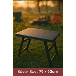 75x50 Cm Büyük Boy Siyah Pratik Katlanabilir Masa – Kamp, Piknik & Balkon İçin Portatif Plastik Sehpa 75x50 cm