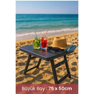 75x50 Cm Büyük Boy Siyah Pratik Katlanabilir Masa – Kamp, Piknik & Balkon İçin Portatif Plastik Sehpa 75x50 cm