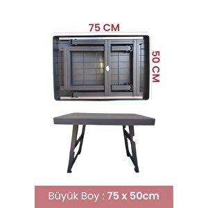 75x50 Cm Büyük Boy Siyah Pratik Katlanabilir Masa – Kamp, Piknik & Balkon İçin Portatif Plastik Sehpa