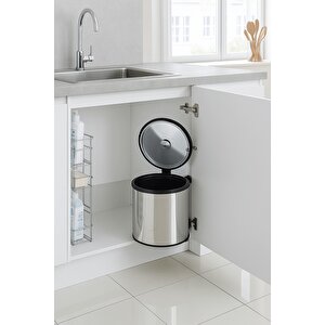 Banyo, Mutfak Dolabı İçi 11 Litre Metal Çöp Kovası – Krom, Tüm Dolaplara Uyumlu Tezgah Altı Çöp Kovası Krom