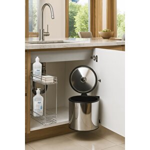 Banyo, Mutfak Dolabı İçi 11 Litre Metal Çöp Kovası – Krom, Tüm Dolaplara Uyumlu Tezgah Altı Çöp Kovası