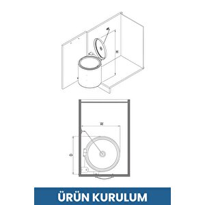 Banyo, Mutfak Dolabı İçi 11 Litre Metal Çöp Kovası – Krom, Tüm Dolaplara Uyumlu Tezgah Altı Çöp Kovası