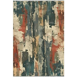 Pamuk Dokuma Taban Halı – Yeşil; Turuncu; Bej – Soyut Desen, Makinede Yıkanabilir, Kolay Temizlenebilir, Toz Ve Tüy Tutmaz, Kaymaz, Evcil Hayvan Dostu 100x180 cm