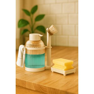 4 Parça Mutfak & Banyo Beyaz Temizlik Seti – Sıvı Sabunluk, Fırça, Havluluk & Süngerlik