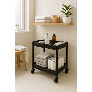Flex Elite Pro 2 Katlı Siyah Tekerlekli Çok Amaçlı Banyo & Mutfak Düzenleyici Raf – Evye Altı Deterjanlık