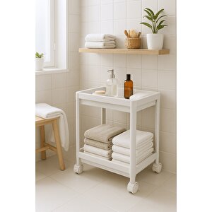 Flex Elite Pro 2 Katlı Beyaz Tekerlekli Çok Amaçlı Banyo & Mutfak Düzenleyici Raf - Evye Altı Deterjanlık