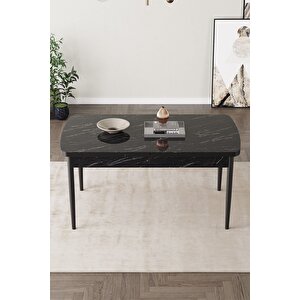 ​​​​​​​calvin Siyah Mermer Desen 80x132 Açılabilir Mdf Masa Yemek Odası Takımı, Mutfak Takımı 6 Adet Sandalye Antrasit