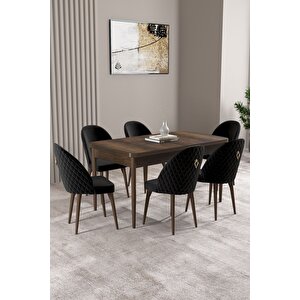 ​​​​​​​milas Barok Desen 80x132 Açılabilir Mdf Masa Yemek Odası Takımı, Mutfak Takımı 6 Sandalye Siyah