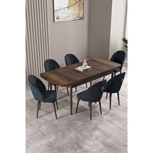 ​​​​​​​milas Barok Desen 80x132 Açılabilir Mdf Masa Yemek Odası Takımı, Mutfak Takımı 6 Sandalye Antrasit