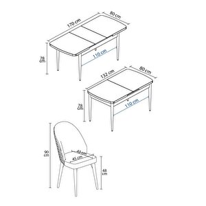 ​​​​​​​milas Barok Desen 80x132 Açılabilir Mdf Masa Yemek Odası Takımı, Mutfak Takımı 6 Sandalye