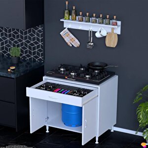 Doqu (xxl) Ocak Altı 1 Çekmece Ve Kapaklı 1 Tüp Gözlü Set 75 Cm Genişlik 56 Cm Derinlik + Askılı Baharat Rafı