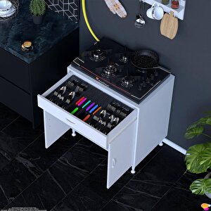 Doqu (xxl) Ocak Altı 1 Çekmece Ve Kapaklı 1 Tüp Gözlü Set 75 Cm Genişlik 56 Cm Derinlik + Askılı Baharat Rafı