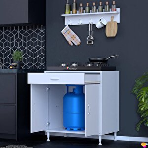 Doqu (xxl) Ocak Altı 1 Çekmece Ve Kapaklı 1 Tüp Gözlü Set 75 Cm Genişlik 56 Cm Derinlik + Askılı Baharat Rafı