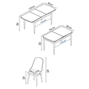 Ikon Meşe Desen 80x132 Açılabilir Mdf Masa Yemek Odası Takımı, Mutfak Takımı 4 Adet Sandalye