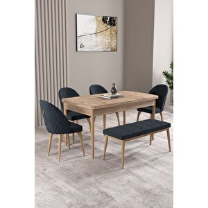 Milas Atlantik Çam 80x132 Açılabilir Mdf Masa Yemek Odası Takımı, Mutfak Takımı 4 Sandalye, 1 Bench Antrasit