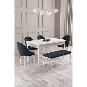 Calvin Beyaz 80x132 Açılabilir Mdf Masa Yemek Odası Takımı, Mutfak Takımı 4 Sandalye, 1 Bench Antrasit