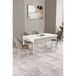 Milas Beyaz 80x132 Açılabilir Mdf Masa Yemek Odası Takımı, Mutfak Takımı 4 adet Sandalye Cappuccino