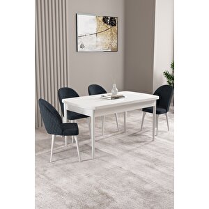 Milas Beyaz 80x132 Açılabilir Mdf Masa Yemek Odası Takımı, Mutfak Takımı 4 adet Sandalye Antrasit