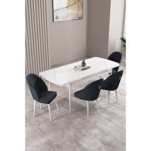 Milas Beyaz 80x132 Açılabilir Mdf Masa Yemek Odası Takımı, Mutfak Takımı 4 adet Sandalye Antrasit