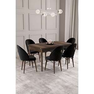 Calvin Barok Desen 80x132 Açılabilir Mdf Masa Yemek Odası Takımı, Mutfak Takımı 6 Adet Sandalye Siyah