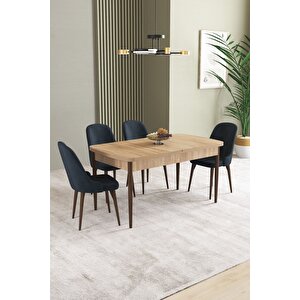 Ikon Meşe Desen 80x132 Açılabilir Mdf Masa Yemek Odası Takımı, Mutfak Takımı 4 Adet Sandalye Antrasit