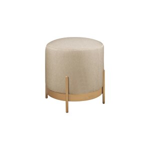 Ella Mio Puf, Metal Halkalı Puf, Makyaj Oturağı ,puf Bench Montajsız Oturak Gold Metal Ayaklı Krem