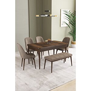 Ikon barok Desen 80x132 Açılabilir Mdf Masa Yemek Odası Takımı, Mutfak Takımı 4 Sandalye, 1 Bench Cappucino