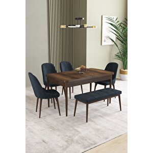 Ikon barok Desen 80x132 Açılabilir Mdf Masa Yemek Odası Takımı, Mutfak Takımı 4 Sandalye, 1 Bench Antrasit