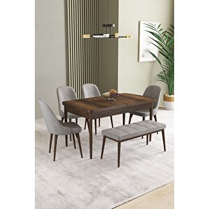 Ikon barok Desen 80x132 Açılabilir Mdf Masa Yemek Odası Takımı, Mutfak Takımı 4 Sandalye, 1 Bench Gri