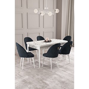 ​​​​​​​calvin Beyaz Mermer Desen 80x132 Açılabilir Mdf Masa Yemek Odası Takımı, Mutfak Takımı 6 Adet Sandalye Antrasit