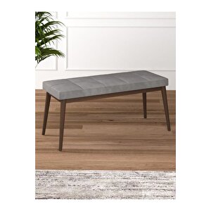 Tina Baby Face Modern Ceviz Ahşap Ayak Bench Oturak 90x40, Ayakkabılık Bank, Yatak Ucu Puf Gri