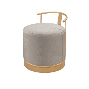 Pufi Puf Gold Metal Çerçeveli  Keten Çok Amaçlı Dekoratif Oturak, Makyaj Oturağı,montajsız Puf Bench Antrasit