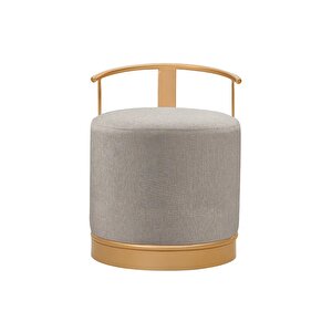 Pufi Puf Gold Metal Çerçeveli  Keten Çok Amaçlı Dekoratif Oturak, Makyaj Oturağı,montajsız Puf Bench Antrasit