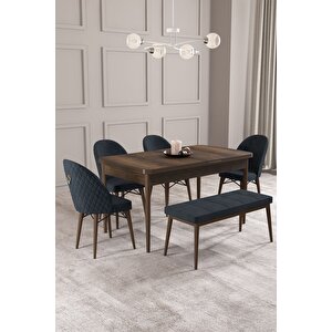 Calvin Barok 80x132 Açılabilir Mdf Masa Yemek Odası Takımı, Mutfak Takımı 4 Sandalye, 1 Bench Antrasit