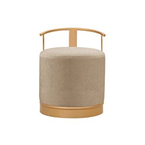 Pufi Puf Gold Metal Çerçeveli  Keten Çok Amaçlı Dekoratif Oturak, Makyaj Oturağı,montajsız Puf Bench Cappuccino