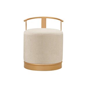 Pufi Puf Gold Metal Çerçeveli  Keten Çok Amaçlı Dekoratif Oturak, Makyaj Oturağı,montajsız Puf Bench Krem