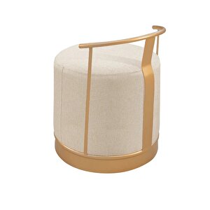 Pufi Puf Gold Metal Çerçeveli  Keten Çok Amaçlı Dekoratif Oturak, Makyaj Oturağı,montajsız Puf Bench Krem