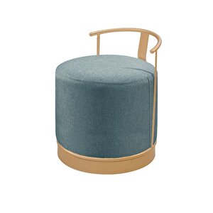Pufi Puf Gold Metal Çerçeveli  Keten Çok Amaçlı Dekoratif Oturak, Makyaj Oturağı,montajsız Puf Bench Füme