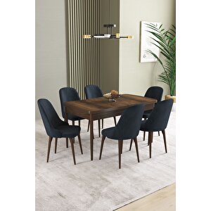 Ikon Barok Desen 80x132 Açılabilir Mdf Masa Yemek Odası Takımı, Mutfak Takımı 6 Adet Sandalye Antrasit