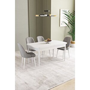 Ikon Beyaz 80x132 Açılabilir Mdf Masa Yemek Odası Takımı, Mutfak Takımı 4 Adet Sandalye Gri